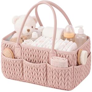 Organizador de Pañales para Bebé Resistente al Agua, Diseño Acolchado Trenzado con Asas de PU, Cesta Portátil para Pañales - Product Image 1