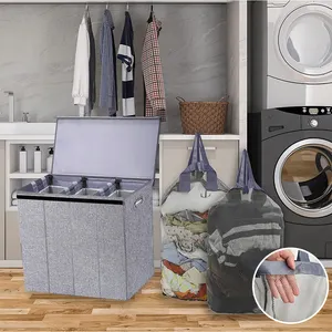Ağır hizmet tipi çamaşır arabası sepetleri büyük depolama sepeti sıralayıcısı 3 bölüm çanta düzenleyici çamaşır sepeti kirli giysiler için