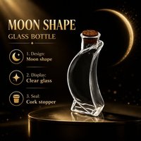 Bouteille en verre décorative en forme de croissant de lune avec bouchon en liège, récipient en verre polyvalent pour huiles essentielles, épices et ornement de table