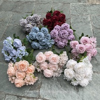 Fleurs artificielles en soie, grandes, légères, faites à la main, modernes, ultra-réalistes, 11 branches, roses et hortensias, vente en gros