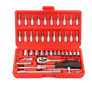 Multi Function Ratchet Wrench Set 46PCS 1/4" Socket Screw Sleeve Slide Rod Square Joint Universal Joint