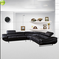 Sofa Kulit Desain L Mewah untuk Villa, Sofa Seksional dengan Sandaran yang Dapat Disesuaikan untuk Ruang Tamu Apartemen Besar