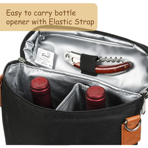 Bán buôn bền tùy chỉnh <span class=keywords><strong>4</strong></span> chai rượu tàu sân bay Tote Túi cách điện Cooler Túi rượu - Product Image 3