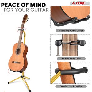 Support de guitare Db jaune en acier thermolaqué, réglable au sol, pour guitare acoustique, électrique, basse, violoncelle, support de col pliable vertical - Product Image 5