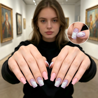 Ongles press-on violets et roses, ongles carrés courts brillants avec motif aile, faux ongles en acrylique réutilisables
