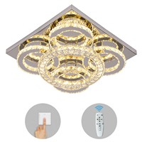 Plafonnier LED personnalisé en cristal avec cadre en acier inoxydable, design moderne pour chambre à coucher, télécommande