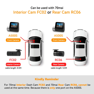 กล้องติดรถยนต์ A500S Lite ของแท้, กล้องติดหน้าและหลังจอ LCD กล้องติดรถยนต์ DVR 140FOV กล้องติดรถยนต์พร้อม GPS - Product Image 3