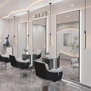 Modern Glass Barbershop Hair Salon Dedicated Station Single-Sided Floor-Standing <b>Illuminated</b> Haircutting Mirror Eco-Friendly - Product Image 5