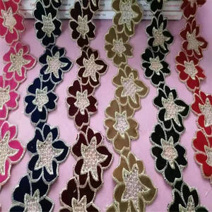 Precio al por mayor, cinta de <span class=keywords><strong>encaje</strong></span> de <span class=keywords><strong>guipur</strong></span> con lentejuelas doradas, cortina bordada hecha a mano, adorno de <span class=keywords><strong>encaje</strong></span>, 2,5 cm, 3 cm de ancho, adorno de código de barras - Product Image 6