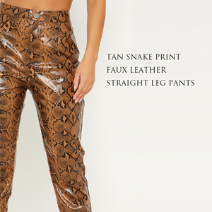 กางเกงขายาวผู้หญิงเอวสูงลายงูหนังเทียมทรงตรง - Product Image 3