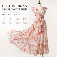 Fabricant de robes sur mesure, robes en mousseline de soie à imprimé floral de haute qualité, personnalisation de vêtements, service d'usine OEM/ODM