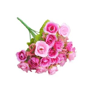 Kualitas Tinggi Harga Rendah 20 Kepala Kecil Buatan Naik Buket Sutra Dekorasi Pernikahan Bunga Tengah
