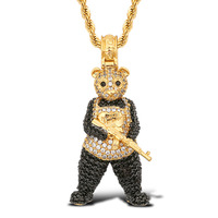 Collier unisexe tendance avec pendentif panda audacieux en cuivre micro-pavé de zircon de haute qualité, style hip-hop, chaîne bambou, cadeau idéal