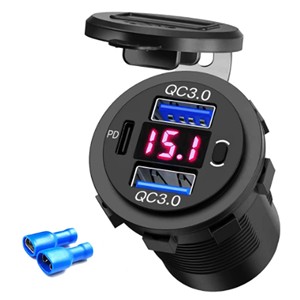 ที่ชาร์จในรถยนต์แบบเร็ว ช่อง USB คู่ QC3.0 12-24V พร้อมหน้าจอแสดงผลดิจิตอล ตรวจสอบแรงดันไฟฟ้า กำลังไฟ 90W - Product Image 1