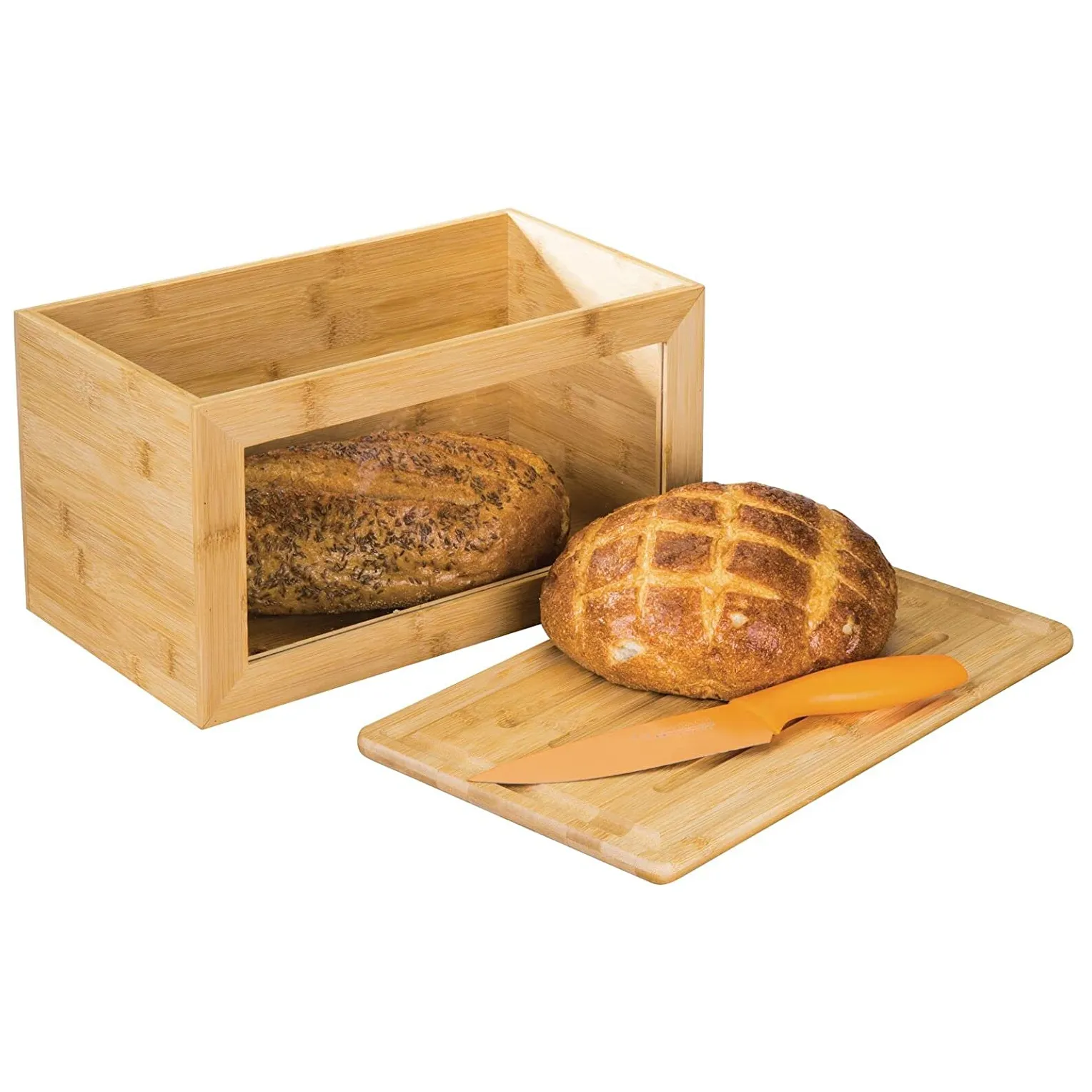 Single-Layer Natuurlijke Amboo Hout Brood Box Bin Met Board Deksel Cover Clear Venster Voor Bakken Keuken Thuis