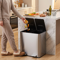 Poubelle à double pédale de recyclage 2x15L en acier inoxydable personnalisée avec double compartiment pour le nettoyage