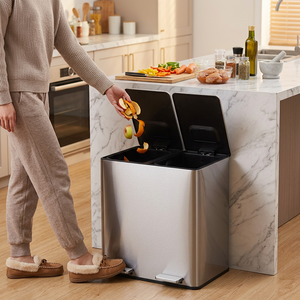 Custom Stainless Steel 2 X 15L Rubbish Trash Can Double Recycle <strong>Pedal</strong> <strong>Bin</strong> with <strong>Dual</strong> Compartment for Cleaning - Product Image 2