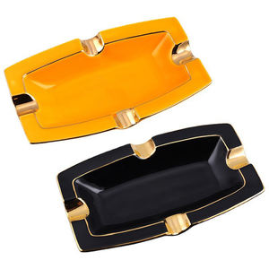 Cenicero de cerámica cuadrado de porcelana negra chapado en oro soporte de lujo impreso personalizado cenicero para cigarros - Product Image 1