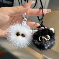 Porte-clés et ornement de sac en fourrure de vison douce, motif chaton de dessin animé mignon