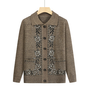 Vêtements pour femmes âgées, col à revers, motif floral d'automne, <span class=keywords><strong>pull</strong></span> pour personnes âgées, <span class=keywords><strong>pull</strong></span> pour grand-mère, manteau pour maman, cardigan en mohair tricoté pour belle-mère - Product Image 2