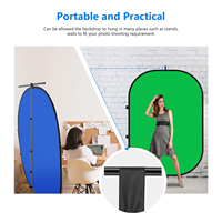 Backdrop Fotografi Lipat BG1520 Hijau Biru 1500x2000mm Layar Hitam Putih Penyangga Video T Stand Properti untuk Potret