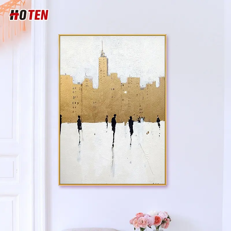 Handgeschilderde Kunst Olieverf Woondecoratie Muur Moderne Abstracte Gouden Canvas Schilderij