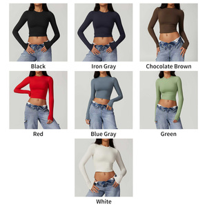 T-shirts de sport pour femmes, coupe ajustée, col rond, manches longues, séchage rapide, respirants, de haute qualité, personnalisés - Product Image 2