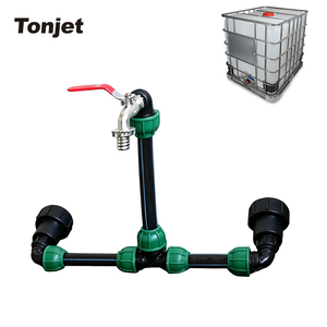 Kit de raccordement robuste pour deux conteneurs IBC avec filetage grossier S60x6 et <span class=keywords><strong>robinet</strong></span> col de cygne surélevé pour systèmes de collecte d'eau de pluie - Product Image 1