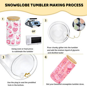 الأكثر مبيعاً 12/16/20 أونصة يمكن حفر مسبقا زجاج مزدوج الجدار تسامي عيد الميلاد كرة ثلج بهلوان مع غطاء الخيزران والقش - Product Image 3