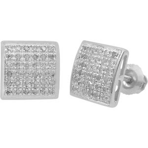 Ornaatis Diamond Square Stud <b>Earrings</b> 0.22 Cttw Round Cut 10k White Gold Screw <b>Back</b> 8 Mm Women's Everyday Wear - Product Image 1