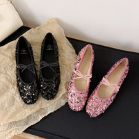 Ballerines pour femmes, légères, respirantes, antidérapantes, tendance, tige en tissu extensible, doublure en cuir véritable, boucle