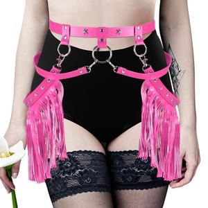 Arnés Corporal Sexy con Flecos <span class=keywords><strong>de</strong></span> Borlas para <span class=keywords><strong>Mujer</strong></span>, Cinturón <span class=keywords><strong>de</strong></span> Cuero Gótico, Atuendo para Festival Rave, Lencería Exótica Punk, Accesorio para Clubwear - Product Image 3
