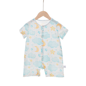 Lindo Mono de Algodón con Estampado de Elefante, Manga Corta, para Bebés, Unisex, Ropa de Verano, Cierre de Botones, Cuello Redondo - Product Image 4