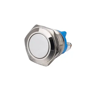 De Boa Qualidade Metal Flat Round Botão Interruptor 16mm 1NO 2 Parafuso Terminal À Prova D 'Água Interruptor de Botão Momentâneo LED Opcional