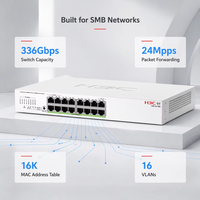 H3C US110-16G Desktop yang dikelola Cloud Switch Ethernet dukungan 16G 336Gbps VLAN untuk SMB