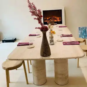 Dining Royal Dining Room Italian Design Large Rectangle Stone Table Top Marble Beige Travertine Dining Table