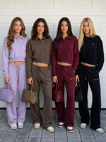 Ensemble deux pièces sport tendance col polo pour femme, style européen et américain, broderie, manches longues, pantalon large