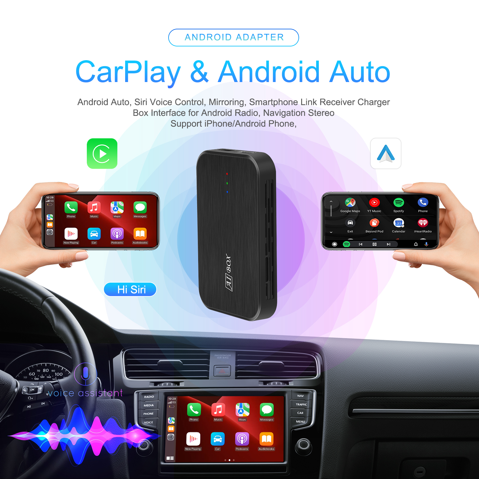 Adattatore Wireless CarPlay Podofo 2024 – Trasforma CarPlay Cablato In Wireless, Plug & Play, Per IOS 10+