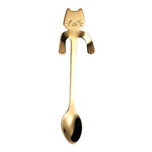 Cuchara de Postre de Acero Inoxidable 304 Dorada, Cuchara para Café/Helado, Cuchara Colgante de Mango Corto con Diseño de Gato - Product Image 5