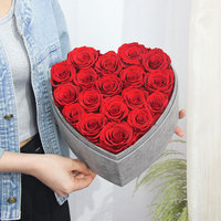 Vente en gros de roses éternelles à tête de fleur pour toujours roses conservées dans une boîte en forme de cœur