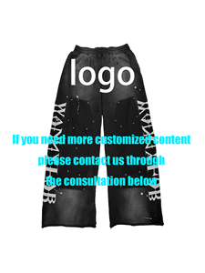 Pantalones de hombre de algodón 100% lavado con doble remache en la rodilla, estilo leñador, dobladillo enrollado, efecto salpicado, vintage, de pierna recta, con detalles de cuero, para correr - Product Image 2