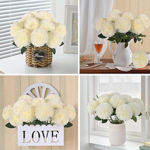 Hananona 12 pièces de chrysanthèmes artificiels réalistes faits à la main en soie, <span class=keywords><strong>fleurs</strong></span> blanches pour la décoration intérieure du printemps - Product Image 3