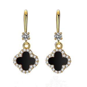Boucles d'Oreilles Pendantes pour Femme en Métal et Strass, Motif Fleur et Trèfle - Product Image 6