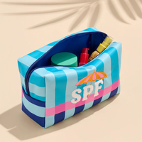 Pochette de maquillage portable en nylon brodé SPF pour femme, sac cosmétique rayé pour l'été et les voyages, vente en gros