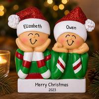 Figurine en résine de Noël pour enfants, elfe avec pull rayé, manteau, chapeau de Père Noël souriant, bannière et base, cadeau familial