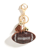 Llavero con patrón de rugby de diamantes de imitación brillantes, novedad, colgante de borla brillante para bolso, venta al por mayor, para uso diario