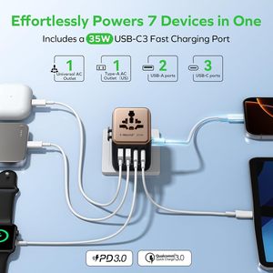 Adaptador de viaje universal <span class=keywords><strong>MOMAX</strong></span> 7 en 1, 3 en 1 PD y 2 en 1 QC, 2AC, adaptador de enchufe de viaje europeo todo en uno - Product Image 2