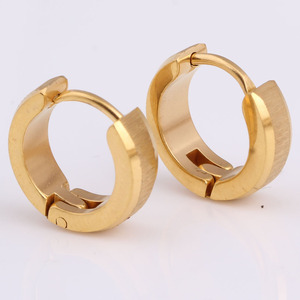 Gold <b>Cuff</b> <b>Earrings</b> 4MM Frosted Texture Stainless Steel Everyday Wear Geometric Round Design - Product Image 5