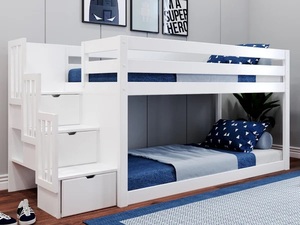 <b>Wooden</b> Twin Full Bunk Bed with Study Desk and 3 Storage Drawers <b>Ladder</b> and Safety Rails for Boys Girls No Box Spring Needed - Product Image 4