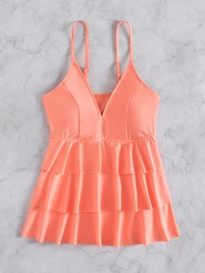 Maillot de bain une pièce à volants, monocouche, tissu solide - Product Image 3